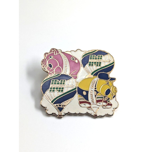 VTG Norwest Bank Pig Piggy Bank Hot Air Balloon Enamel Pin Advertise Wells Fargo - Picture 5 of 5